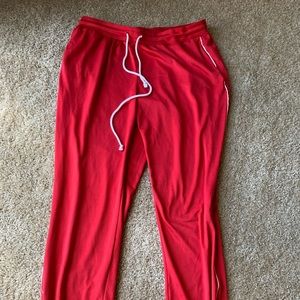 Red with white striped pants